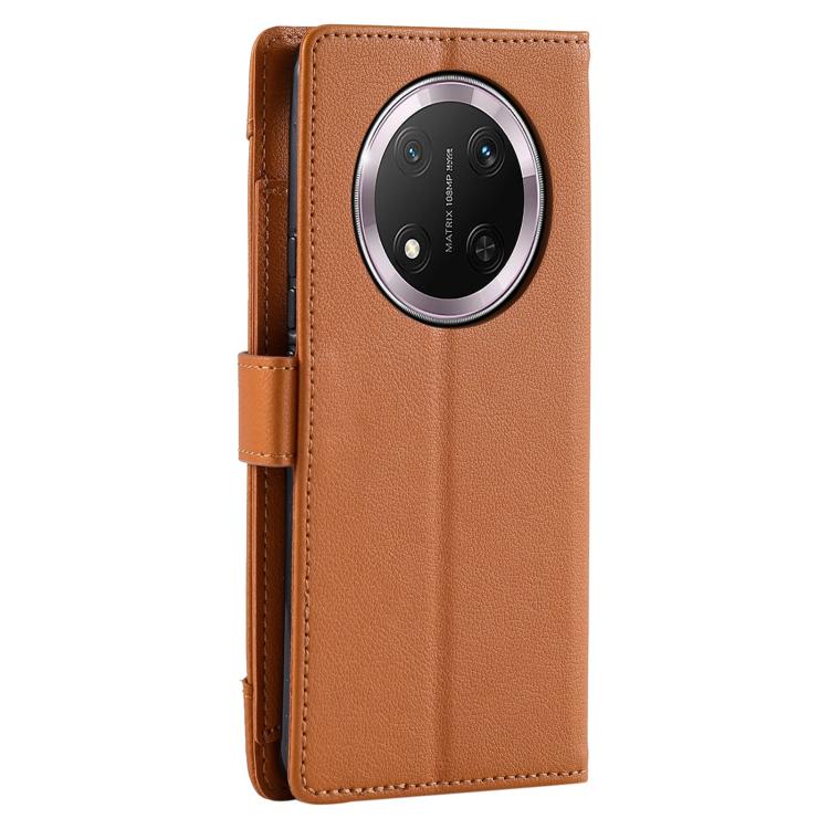 For Honor X9c Litchi Texture Zipper Wallet Buckle Vegan Leather Phone Case with Wrist Strap