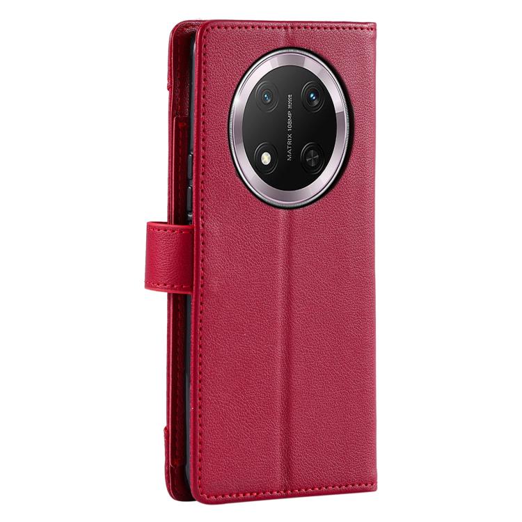 For Honor X9c Litchi Texture Zipper Wallet Buckle Vegan Leather Phone Case with Wrist Strap