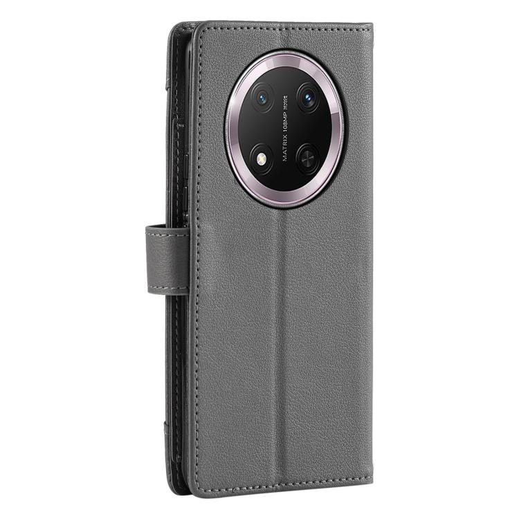For Honor X9c Litchi Texture Zipper Wallet Buckle Vegan Leather Phone Case with Wrist Strap