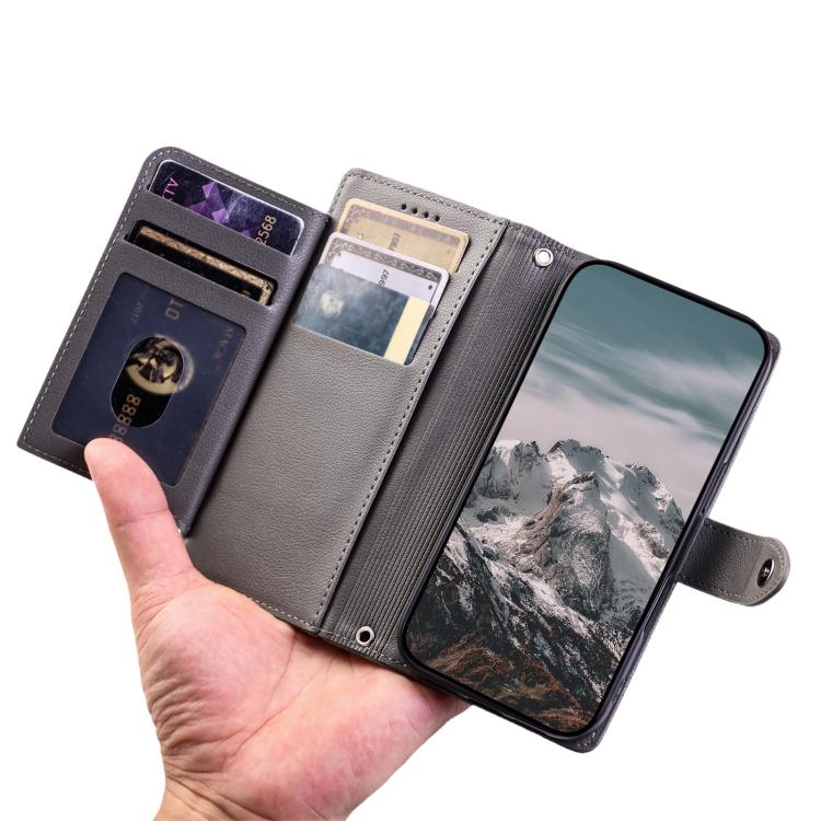 For Honor X9c Litchi Texture Zipper Wallet Buckle Vegan Leather Phone Case with Wrist Strap