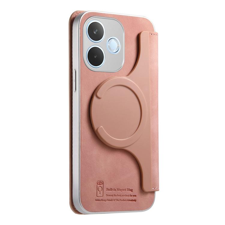 For OPPO A5 Pro Global / A5 Energy CaseNeo Precision Hole Silver-Edged Magnetic Zipper Wallet Cross-Grain Vegan Leather Phone Case