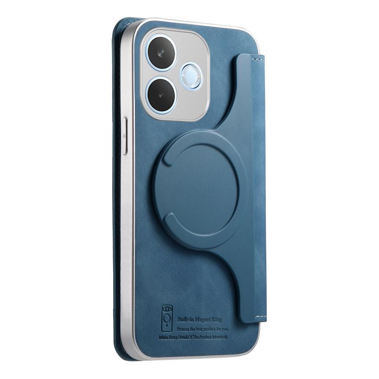 For OPPO A5 Pro Global / A5 Energy CaseNeo Precision Hole Silver-Edged Magnetic Zipper Wallet Cross-Grain Vegan Leather Phone Case