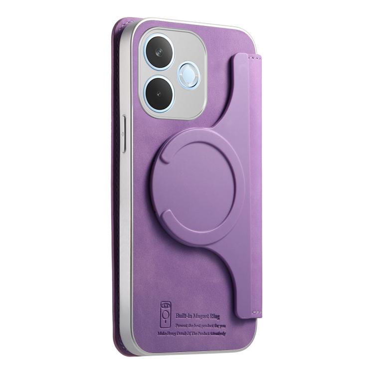 For OPPO A5 Pro Global / A5 Energy CaseNeo Precision Hole Silver-Edged Magnetic Zipper Wallet Cross-Grain Vegan Leather Phone Case