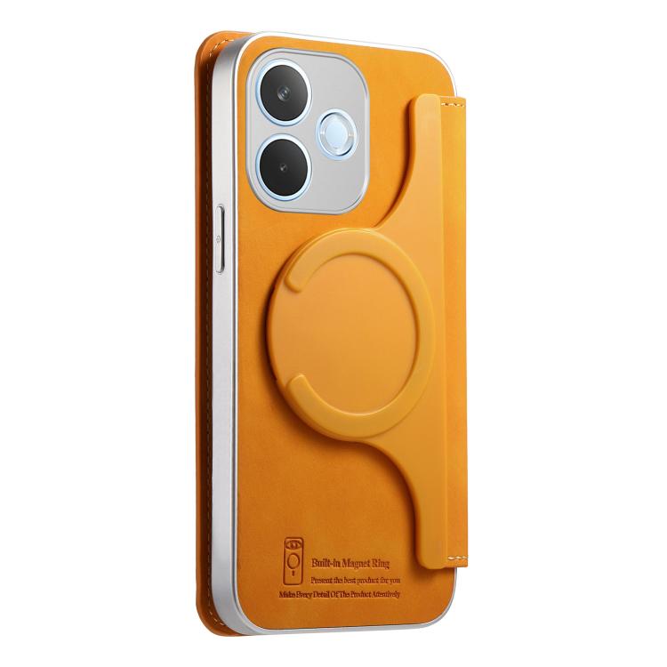 For OPPO A5 Pro Global / A5 Energy CaseNeo Precision Hole Silver-Edged Magnetic Zipper Wallet Cross-Grain Vegan Leather Phone Case