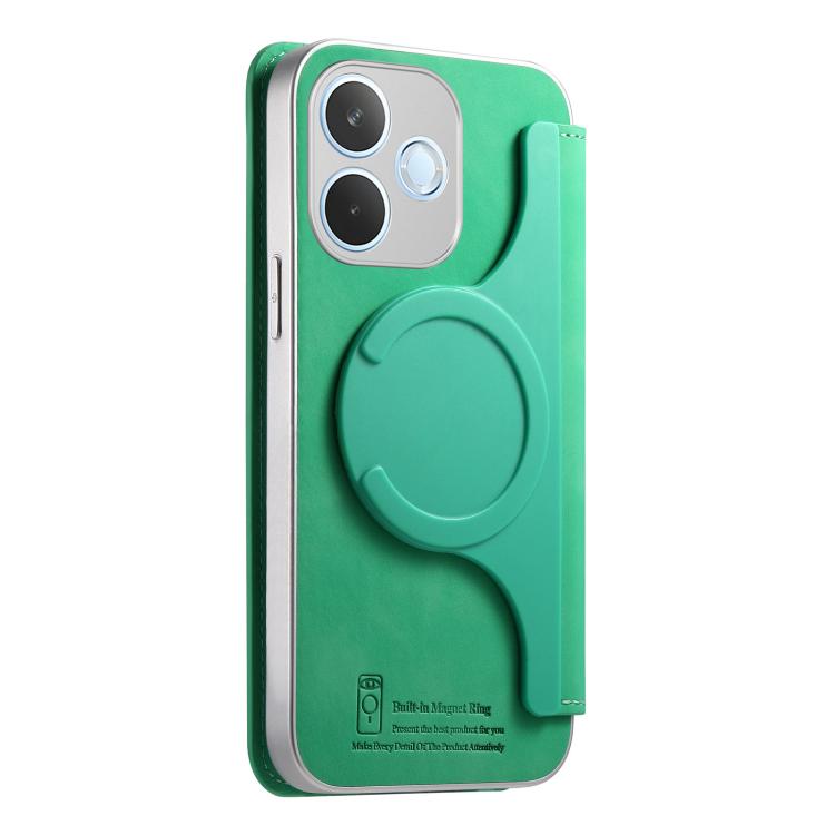 For OPPO A5 Pro Global / A5 Energy CaseNeo Precision Hole Silver-Edged Magnetic Zipper Wallet Cross-Grain Vegan Leather Phone Case