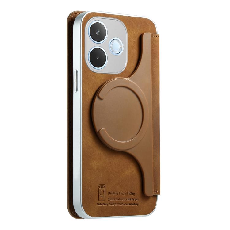 For OPPO A5 Pro Global / A5 Energy CaseNeo Precision Hole Silver-Edged Magnetic Zipper Wallet Cross-Grain Vegan Leather Phone Case