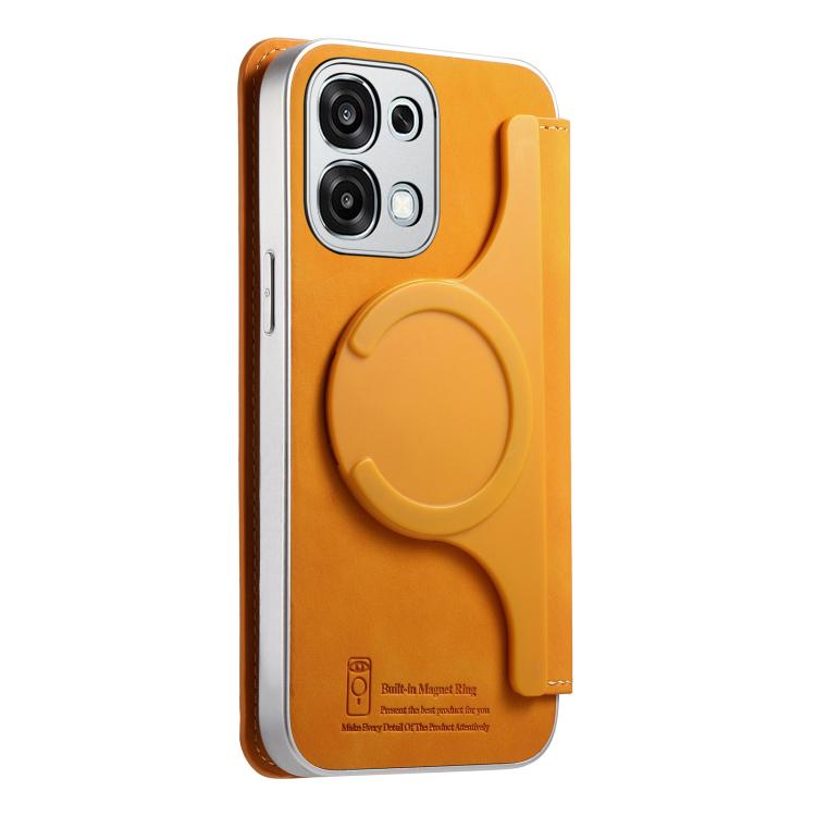 For OPPO A6 5G CaseNeo Precision Hole Silver-Edged Magnetic Zipper Wallet Cross-Grain Vegan Leather Phone Case