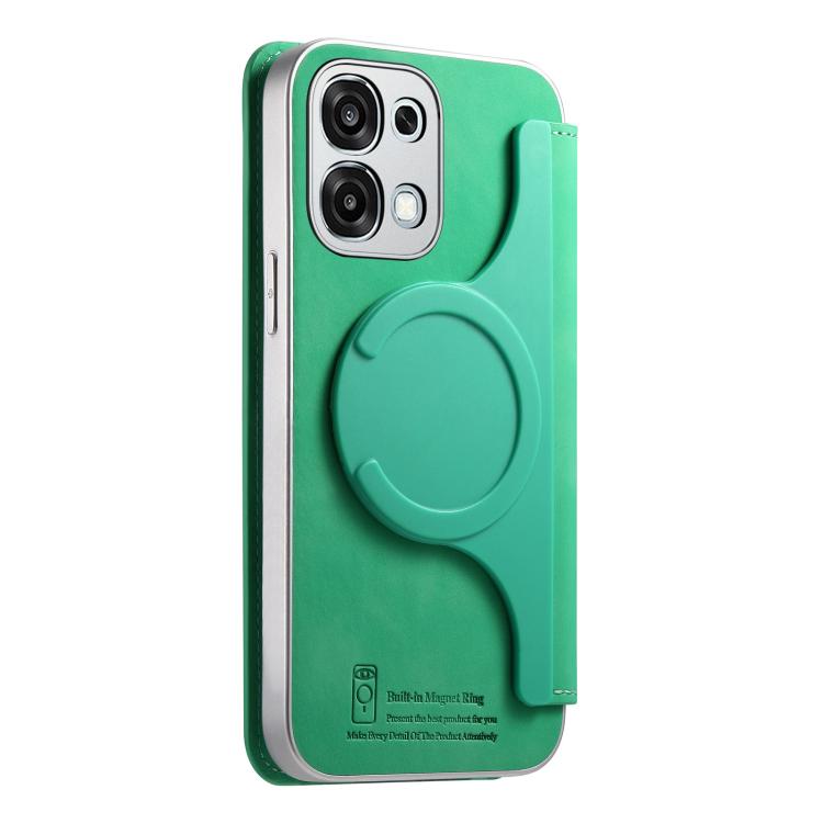 For OPPO A6 5G CaseNeo Precision Hole Silver-Edged Magnetic Zipper Wallet Cross-Grain Vegan Leather Phone Case