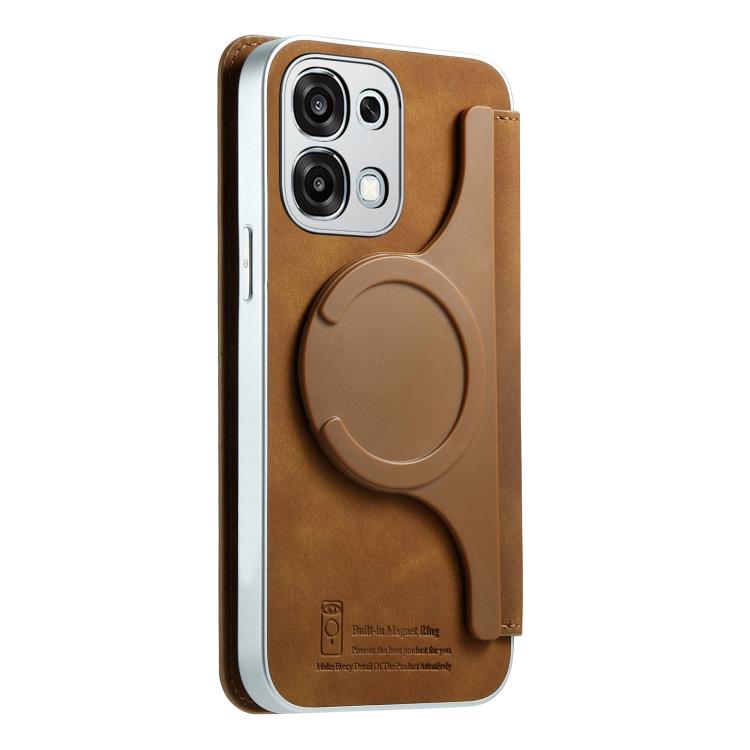 For OPPO A6 5G CaseNeo Precision Hole Silver-Edged Magnetic Zipper Wallet Cross-Grain Vegan Leather Phone Case