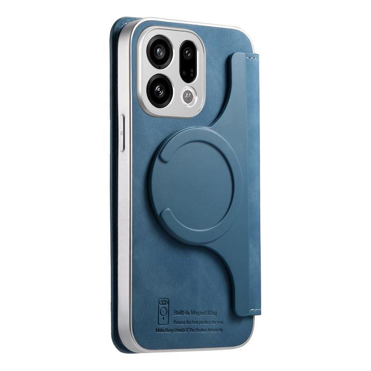 For OPPO Find X9 CaseNeo Precision Hole Silver-Edged Magnetic Zipper Wallet Cross-Grain Vegan Leather Phone Case
