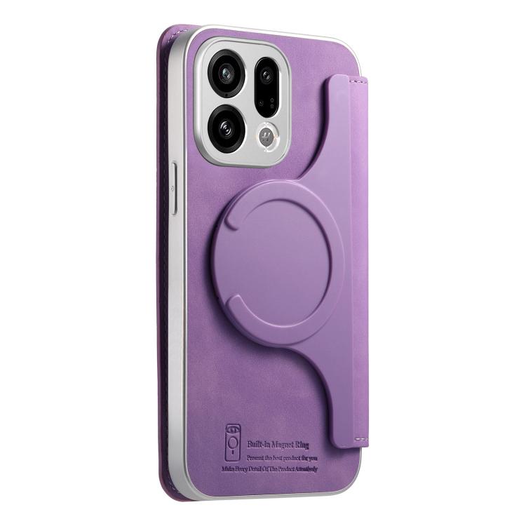 For OPPO Find X9 CaseNeo Precision Hole Silver-Edged Magnetic Zipper Wallet Cross-Grain Vegan Leather Phone Case