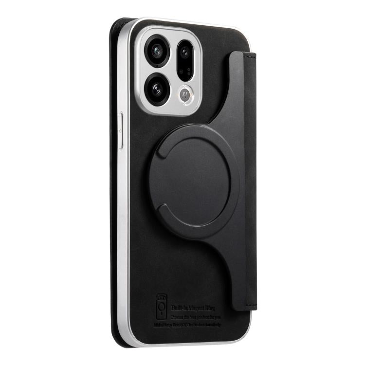 For OPPO Find X9 CaseNeo Precision Hole Silver-Edged Magnetic Zipper Wallet Cross-Grain Vegan Leather Phone Case