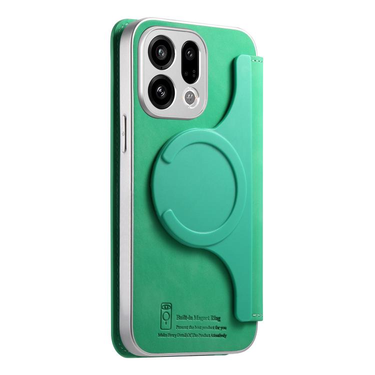 For OPPO Find X9 CaseNeo Precision Hole Silver-Edged Magnetic Zipper Wallet Cross-Grain Vegan Leather Phone Case