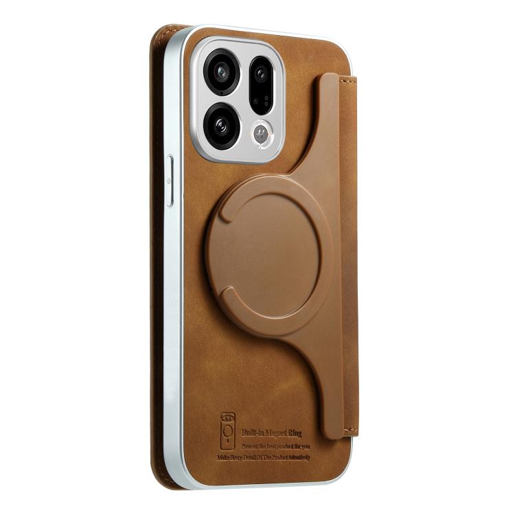 For OPPO Find X9 CaseNeo Precision Hole Silver-Edged Magnetic Zipper Wallet Cross-Grain Vegan Leather Phone Case