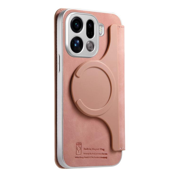 For OPPO Find X9 Pro CaseNeo Precision Hole Silver-Edged Magnetic Zipper Wallet Cross-Grain Vegan Leather Phone Case