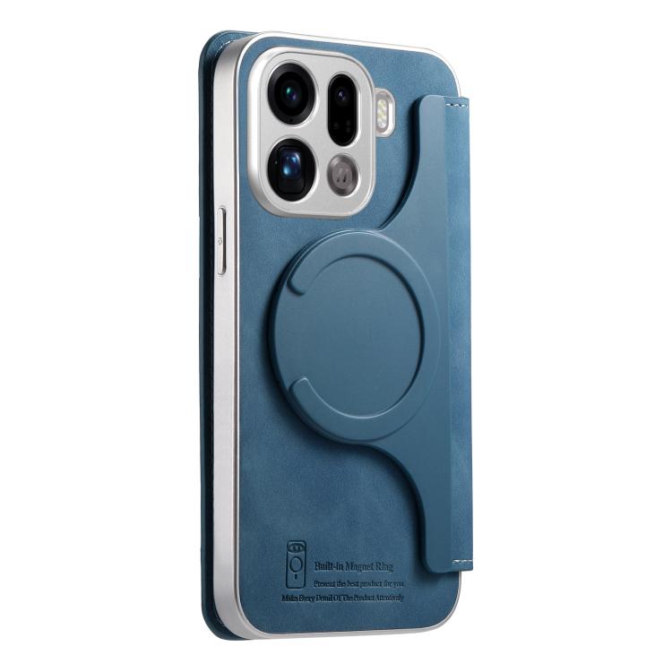 For OPPO Find X9 Pro CaseNeo Precision Hole Silver-Edged Magnetic Zipper Wallet Cross-Grain Vegan Leather Phone Case