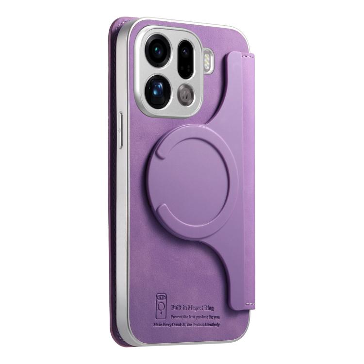For OPPO Find X9 Pro CaseNeo Precision Hole Silver-Edged Magnetic Zipper Wallet Cross-Grain Vegan Leather Phone Case