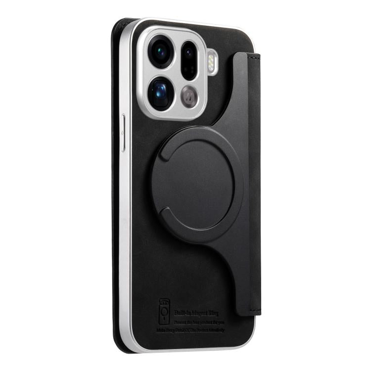 For OPPO Find X9 Pro CaseNeo Precision Hole Silver-Edged Magnetic Zipper Wallet Cross-Grain Vegan Leather Phone Case