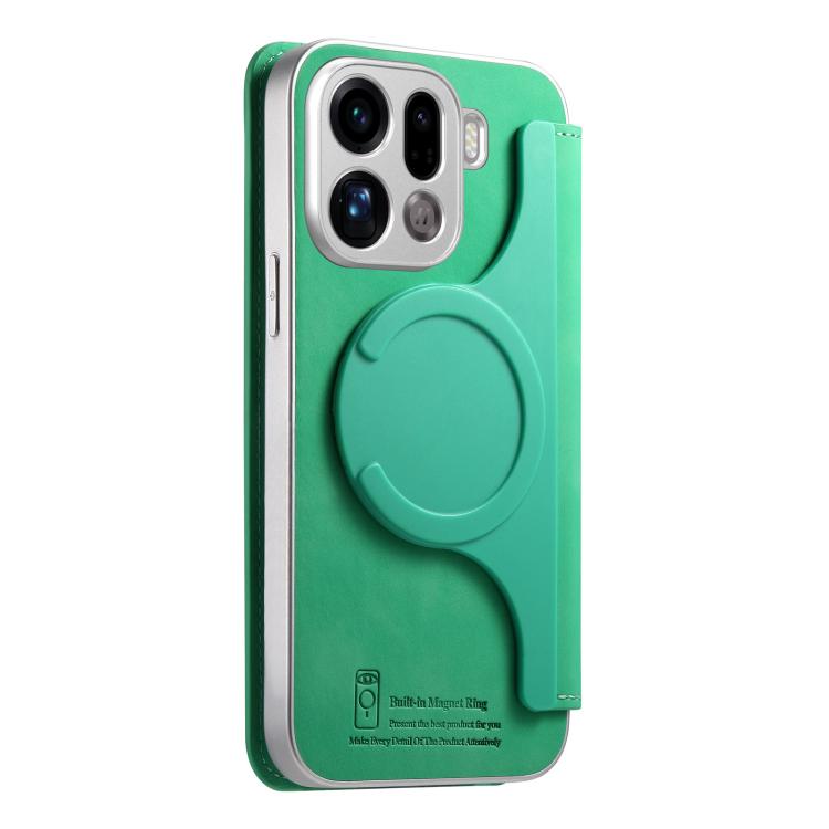 For OPPO Find X9 Pro CaseNeo Precision Hole Silver-Edged Magnetic Zipper Wallet Cross-Grain Vegan Leather Phone Case