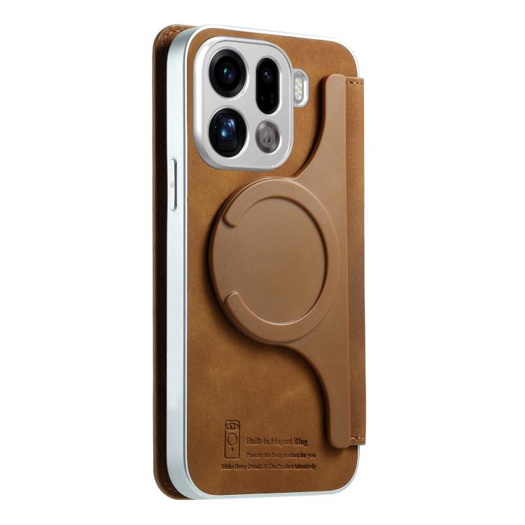 For OPPO Find X9 Pro CaseNeo Precision Hole Silver-Edged Magnetic Zipper Wallet Cross-Grain Vegan Leather Phone Case