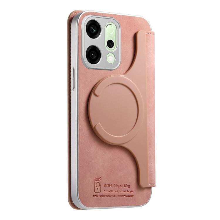 For OPPO Reno14 Global CaseNeo Precision Hole Silver-Edged Magnetic Zipper Wallet Cross-Grain Vegan Leather Phone Case