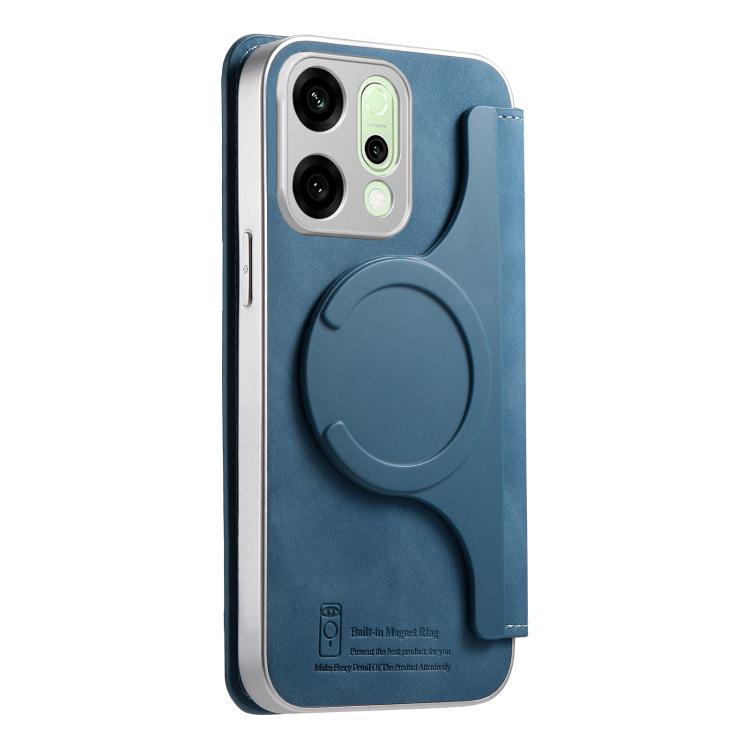 For OPPO Reno14 Global CaseNeo Precision Hole Silver-Edged Magnetic Zipper Wallet Cross-Grain Vegan Leather Phone Case