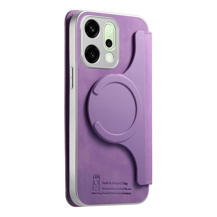 For OPPO Reno14 Global CaseNeo Precision Hole Silver-Edged Magnetic Zipper Wallet Cross-Grain Vegan Leather Phone Case