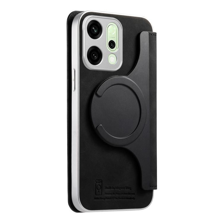 For OPPO Reno14 Global CaseNeo Precision Hole Silver-Edged Magnetic Zipper Wallet Cross-Grain Vegan Leather Phone Case