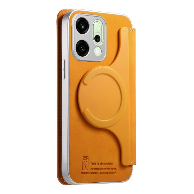 For OPPO Reno14 Global CaseNeo Precision Hole Silver-Edged Magnetic Zipper Wallet Cross-Grain Vegan Leather Phone Case