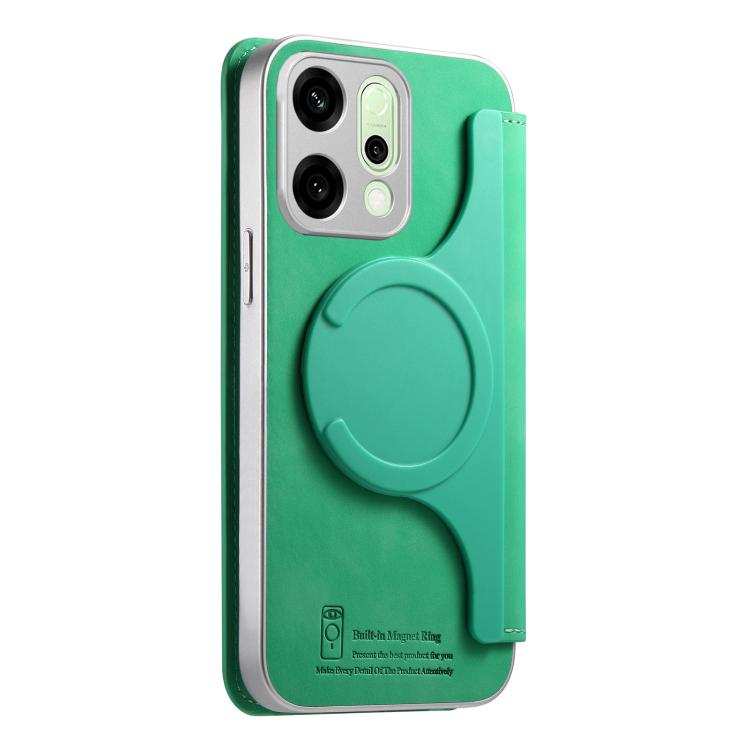 For OPPO Reno14 Global CaseNeo Precision Hole Silver-Edged Magnetic Zipper Wallet Cross-Grain Vegan Leather Phone Case