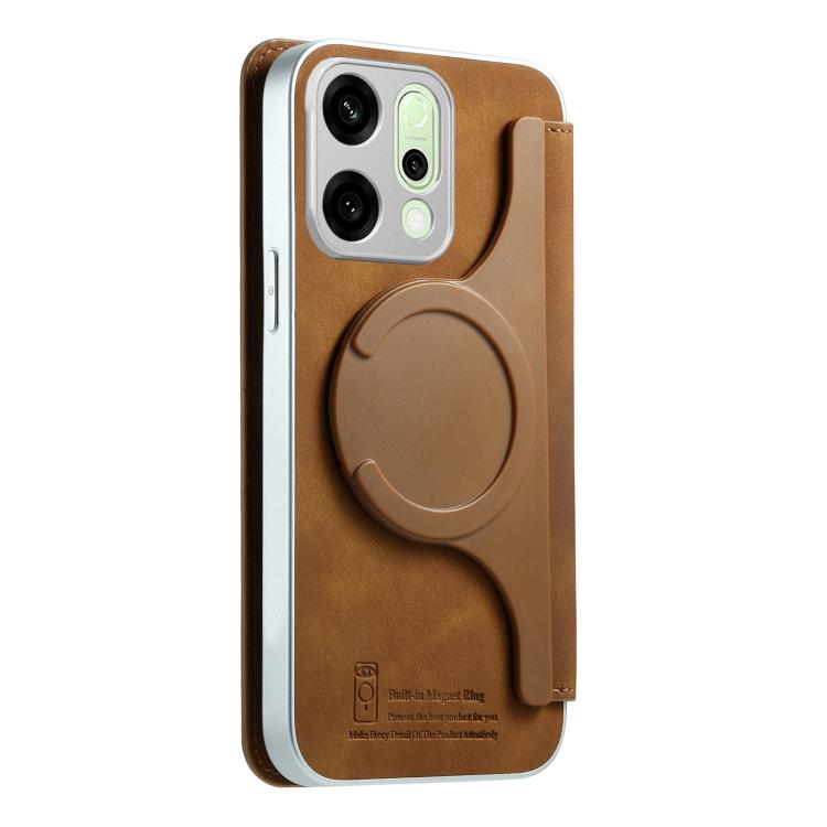 For OPPO Reno14 Global CaseNeo Precision Hole Silver-Edged Magnetic Zipper Wallet Cross-Grain Vegan Leather Phone Case