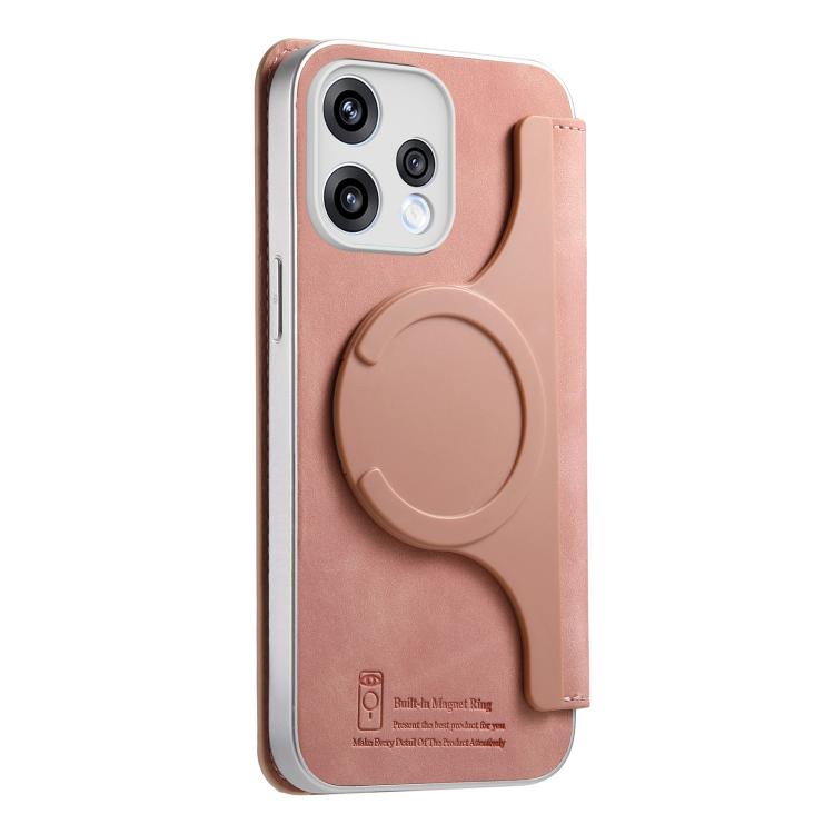 For OPPO Reno15 Global CaseNeo Precision Hole Silver-Edged Magnetic Zipper Wallet Cross-Grain Vegan Leather Phone Case