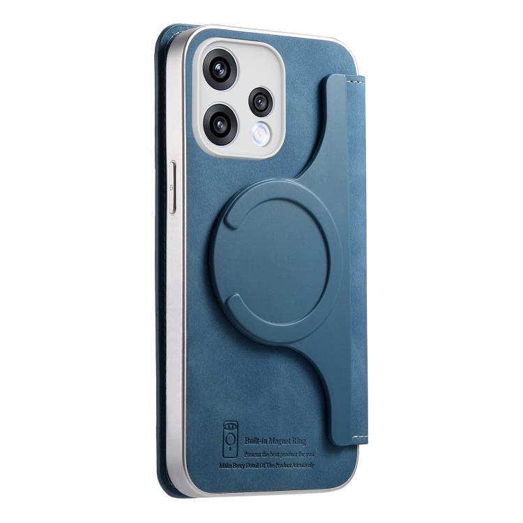 For OPPO Reno15 Global CaseNeo Precision Hole Silver-Edged Magnetic Zipper Wallet Cross-Grain Vegan Leather Phone Case