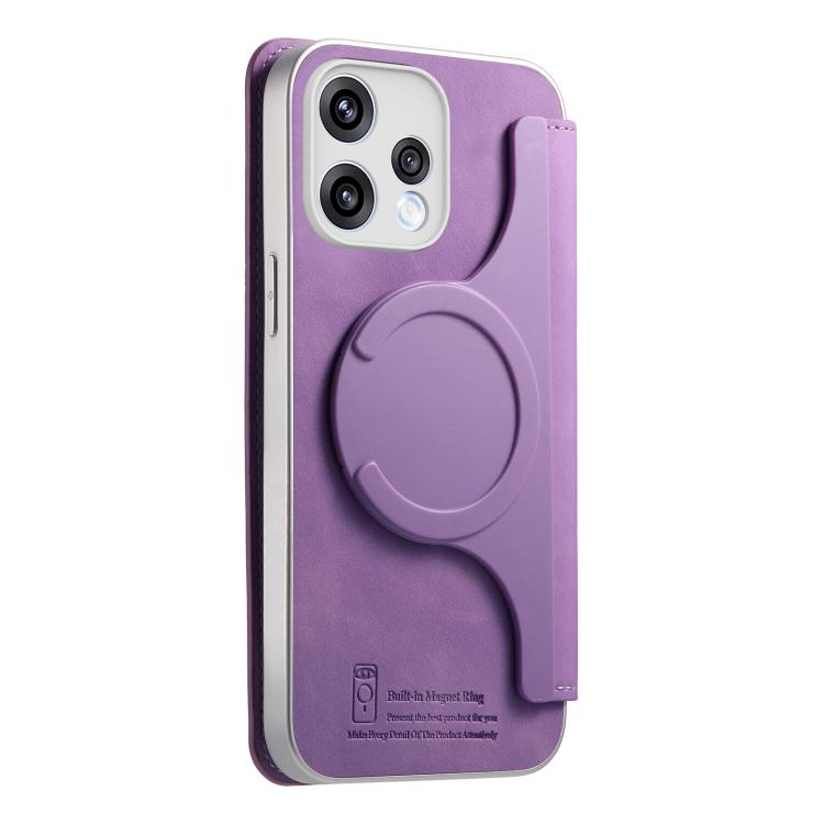 For OPPO Reno15 Global CaseNeo Precision Hole Silver-Edged Magnetic Zipper Wallet Cross-Grain Vegan Leather Phone Case