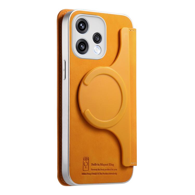 For OPPO Reno15 Global CaseNeo Precision Hole Silver-Edged Magnetic Zipper Wallet Cross-Grain Vegan Leather Phone Case