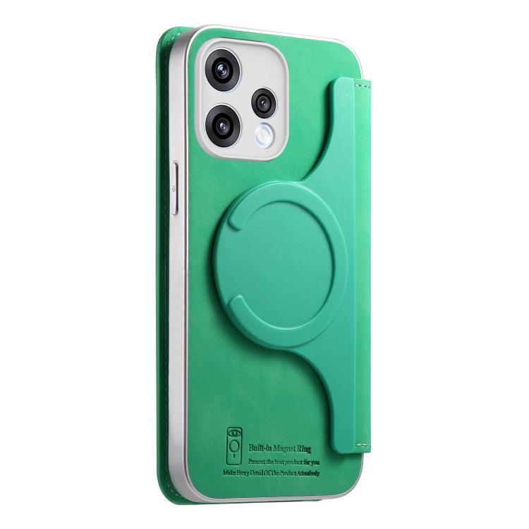 For OPPO Reno15 Global CaseNeo Precision Hole Silver-Edged Magnetic Zipper Wallet Cross-Grain Vegan Leather Phone Case