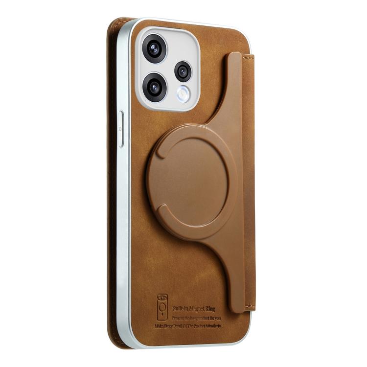 For OPPO Reno15 Global CaseNeo Precision Hole Silver-Edged Magnetic Zipper Wallet Cross-Grain Vegan Leather Phone Case