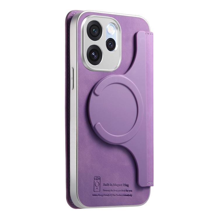 For OPPO Reno15 Pro Global CaseNeo Precision Hole Silver-Edged Magnetic Zipper Wallet Cross-Grain Vegan Leather Phone Case