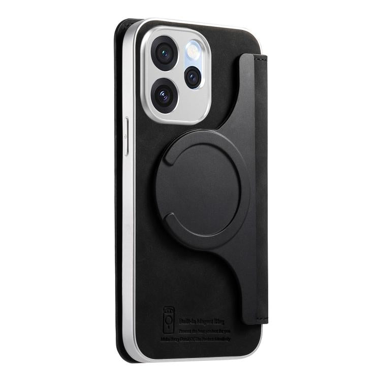 For OPPO Reno15 Pro Global CaseNeo Precision Hole Silver-Edged Magnetic Zipper Wallet Cross-Grain Vegan Leather Phone Case