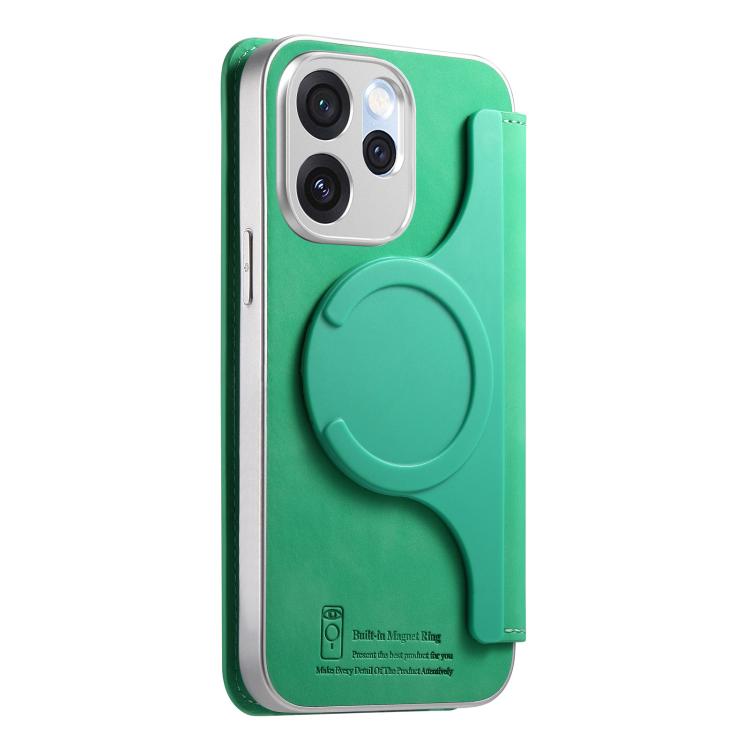 For OPPO Reno15 Pro Global CaseNeo Precision Hole Silver-Edged Magnetic Zipper Wallet Cross-Grain Vegan Leather Phone Case