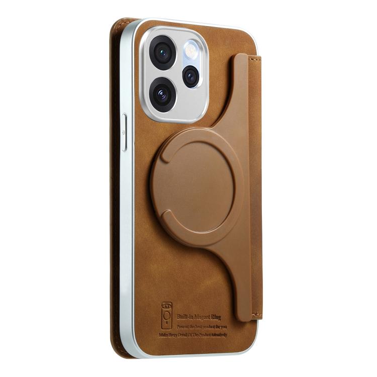 For OPPO Reno15 Pro Global CaseNeo Precision Hole Silver-Edged Magnetic Zipper Wallet Cross-Grain Vegan Leather Phone Case