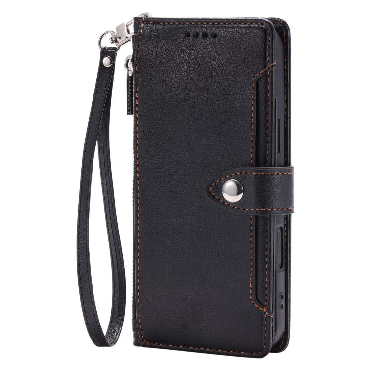 For Google Pixel 10 / 10 Pro / 9 Litchi Texture Zipper Wallet Buckle Vegan Leather Phone Case with Wrist Strap