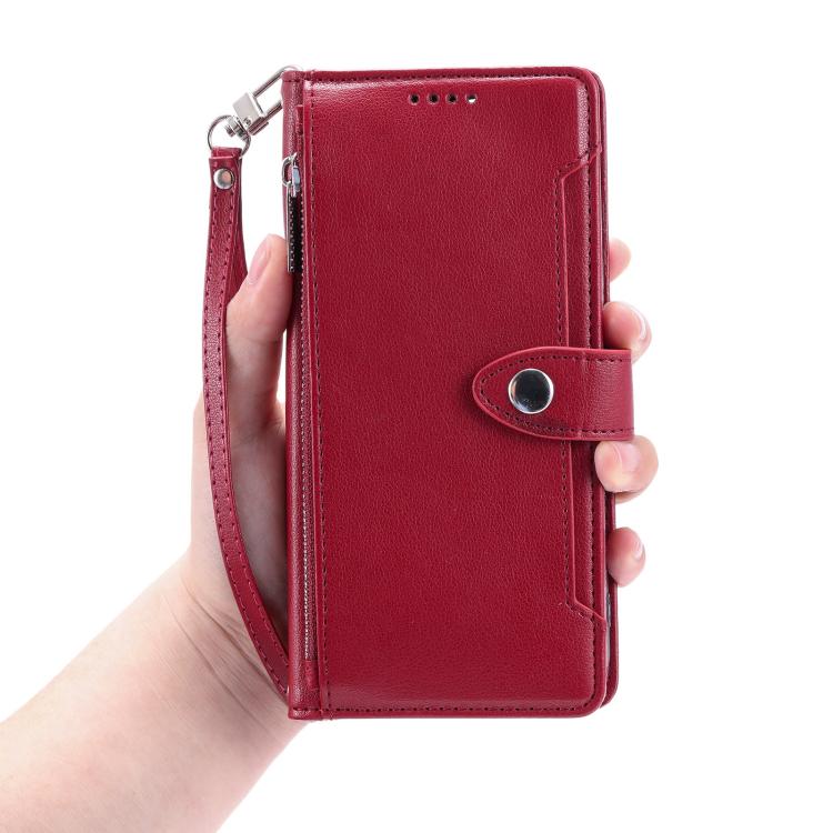 For Google Pixel 10 Pro XL / 9 Pro XL Litchi Texture Zipper Wallet Buckle Vegan Leather Phone Case with Wrist Strap