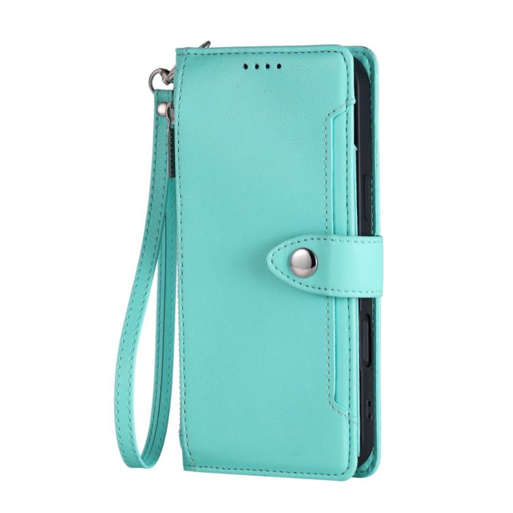For Google Pixel 9a Litchi Texture Zipper Wallet Buckle Vegan Leather Phone Case with Wrist Strap