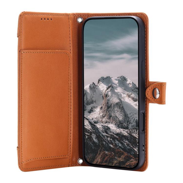 For Google Pixel 9a Litchi Texture Zipper Wallet Buckle Vegan Leather Phone Case with Wrist Strap