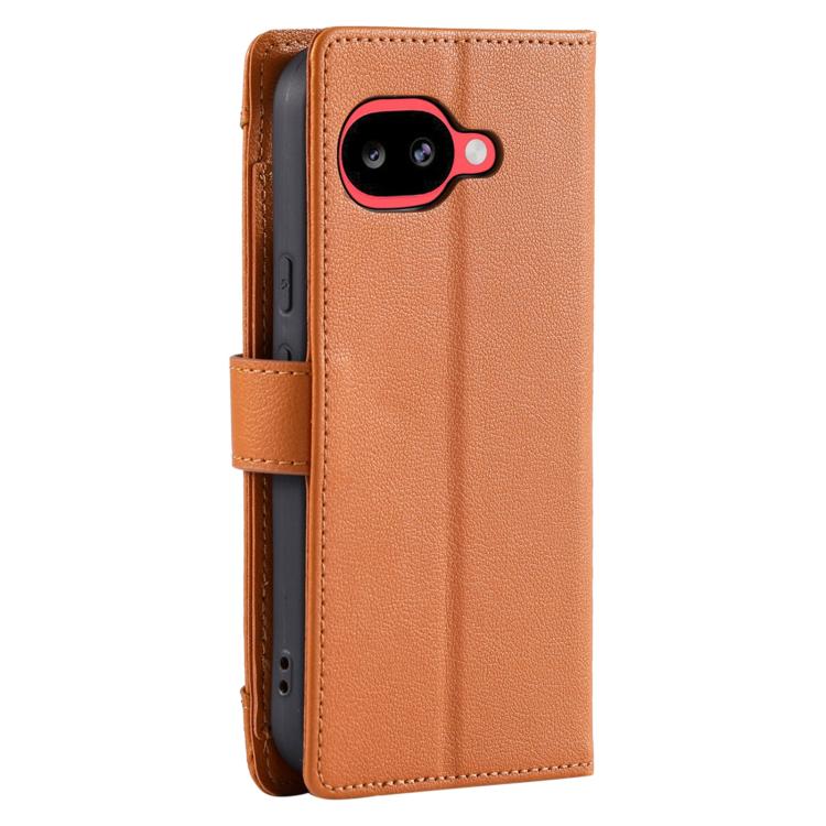 For Google Pixel 10a Litchi Texture Zipper Wallet Buckle Vegan Leather Phone Case with Wrist Strap