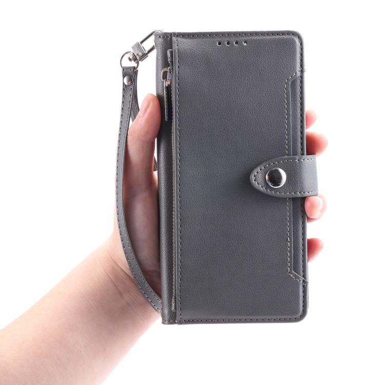 For Google Pixel 10a Litchi Texture Zipper Wallet Buckle Vegan Leather Phone Case with Wrist Strap