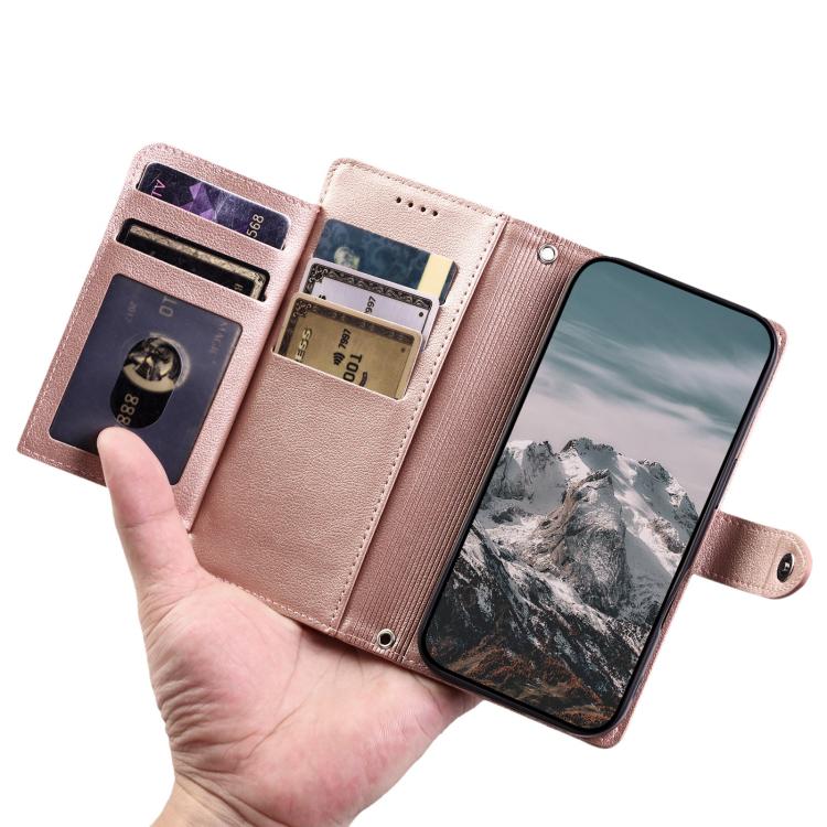 For Google Pixel 11 Pro Litchi Texture Zipper Wallet Buckle Vegan Leather Phone Case with Wrist Strap