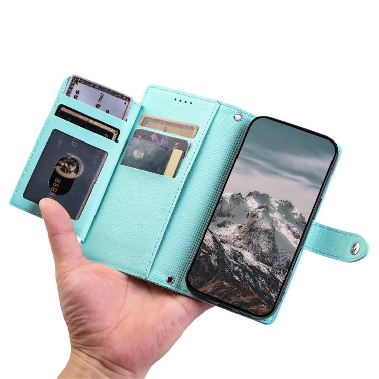 For Google Pixel 11 Pro XL Litchi Texture Zipper Wallet Buckle Vegan Leather Phone Case with Wrist Strap