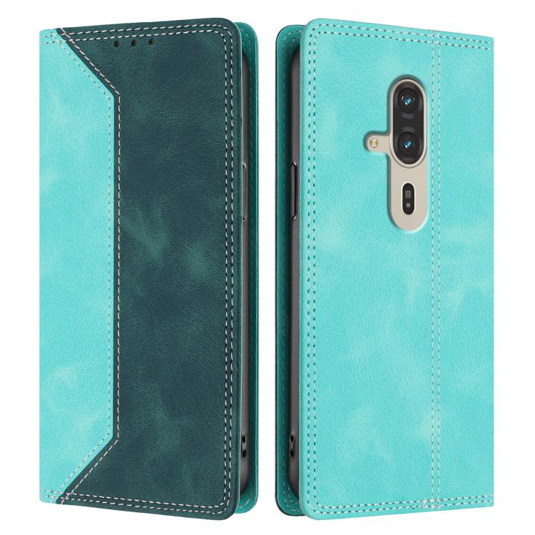 For Fujitsu FCNT RakuRaku F-53E Skin Feel Two-tone RFID Blocking Vegan Leather Phone Case